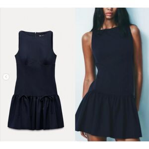 ZARA SHORT DRESS WITH BOWS Navy blue Ref 9388/072